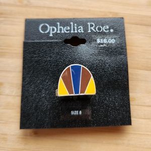 Ophelia Roe abstract desert sunburst enamel silver tone cocktail ring size 8